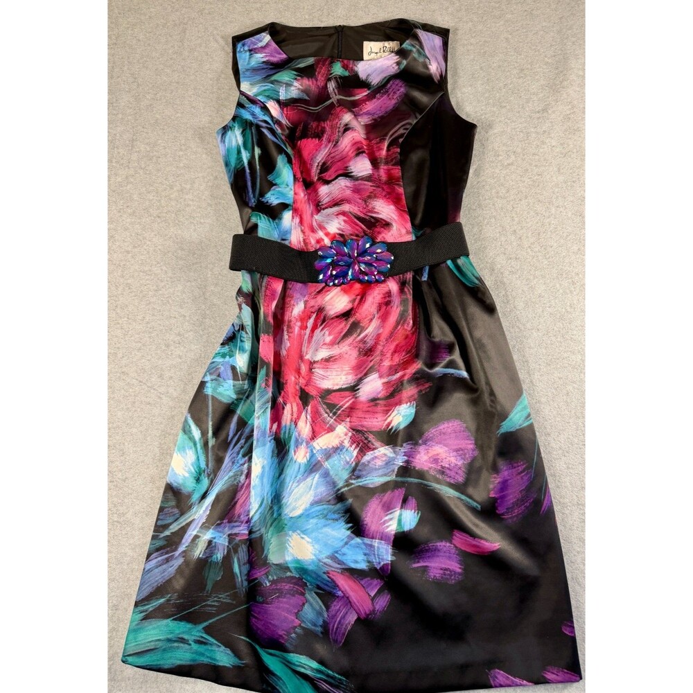 Joseph Ribkoff Y2K Belted Watercolor Abstract‎ Floral Print Dress Size 10 SKU116
